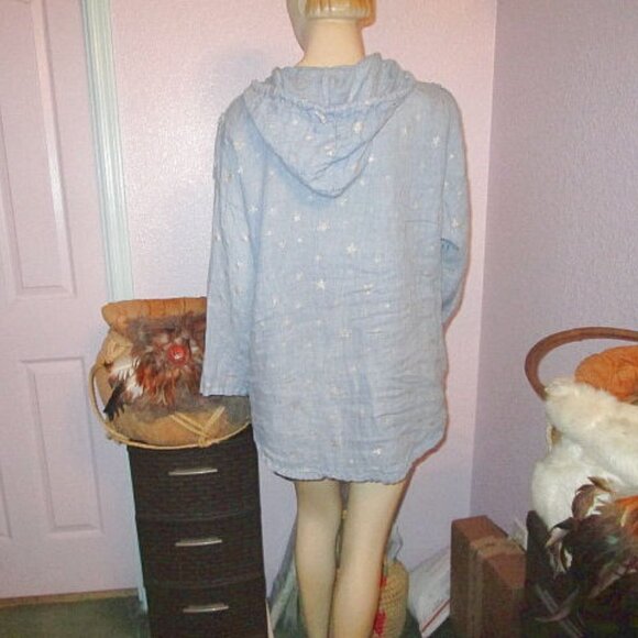 Linen Womens Jacket Size XL Pockets Full Zip Hoodie Long Sleeves Metallic Stars - Picture 9 of 12